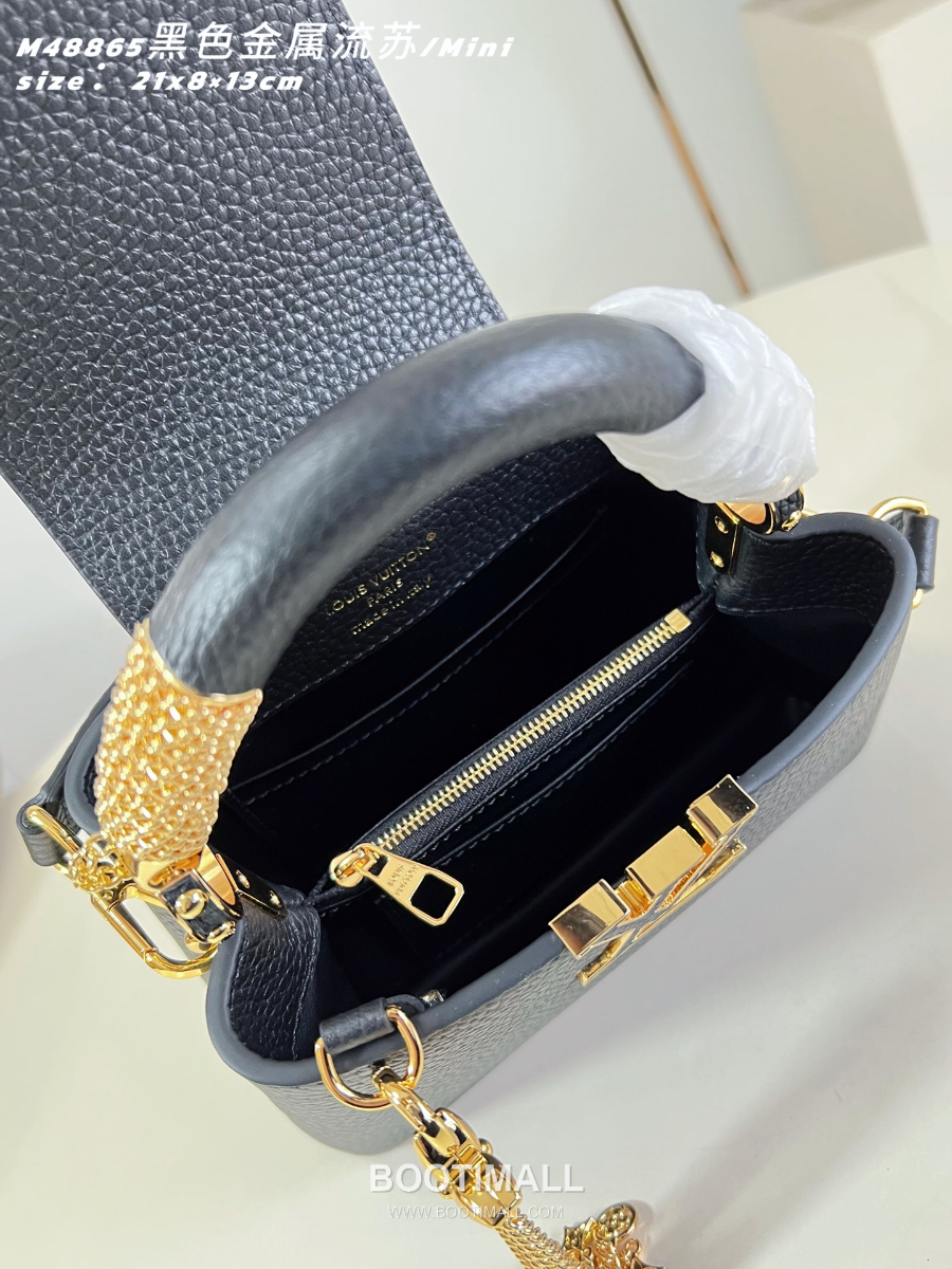 Louis Vuitton 루이비통 Capucines Mini 카푸신 미니 Taurillon 레더 LV Fireworks 블랙 M48865 21cm 9