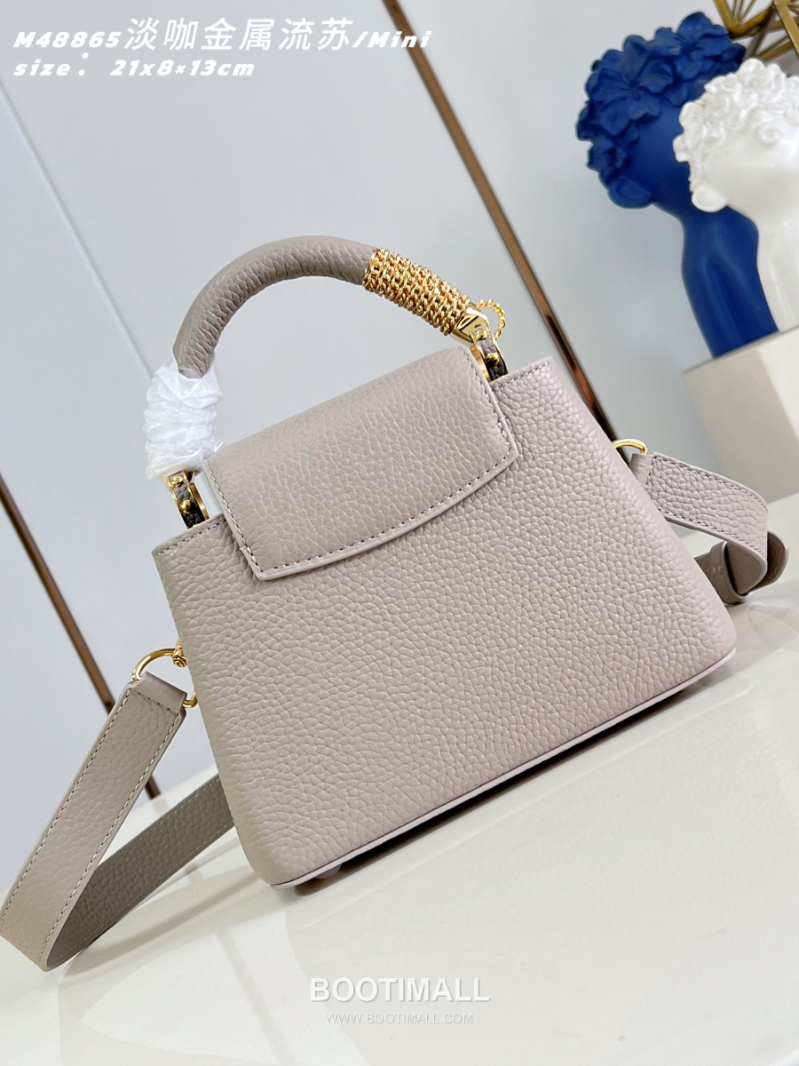 Louis Vuitton 루이비통 Capucines Mini 카푸신 미니 Taurillon 레더 LV Fireworks 그레이베이지 M48865 21cm 6