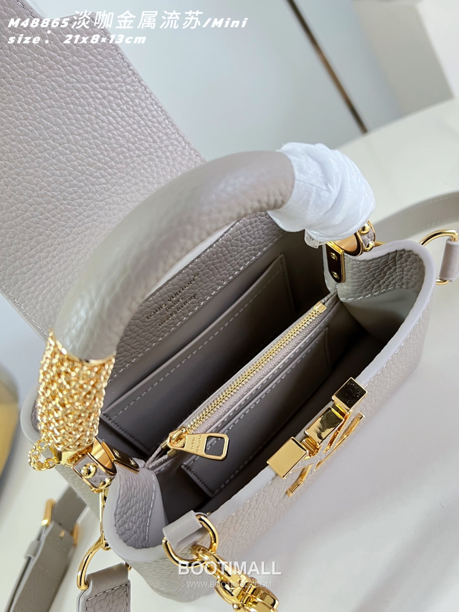 Louis Vuitton 루이비통 Capucines Mini 카푸신 미니 Taurillon 레더 LV Fireworks 그레이베이지 M48865 21cm 8