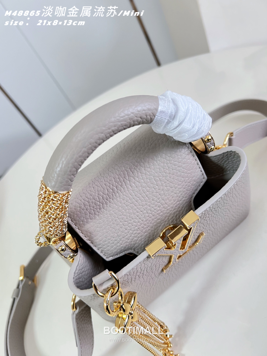 Louis Vuitton 루이비통 Capucines Mini 카푸신 미니 Taurillon 레더 LV Fireworks 그레이베이지 M48865 21cm 11