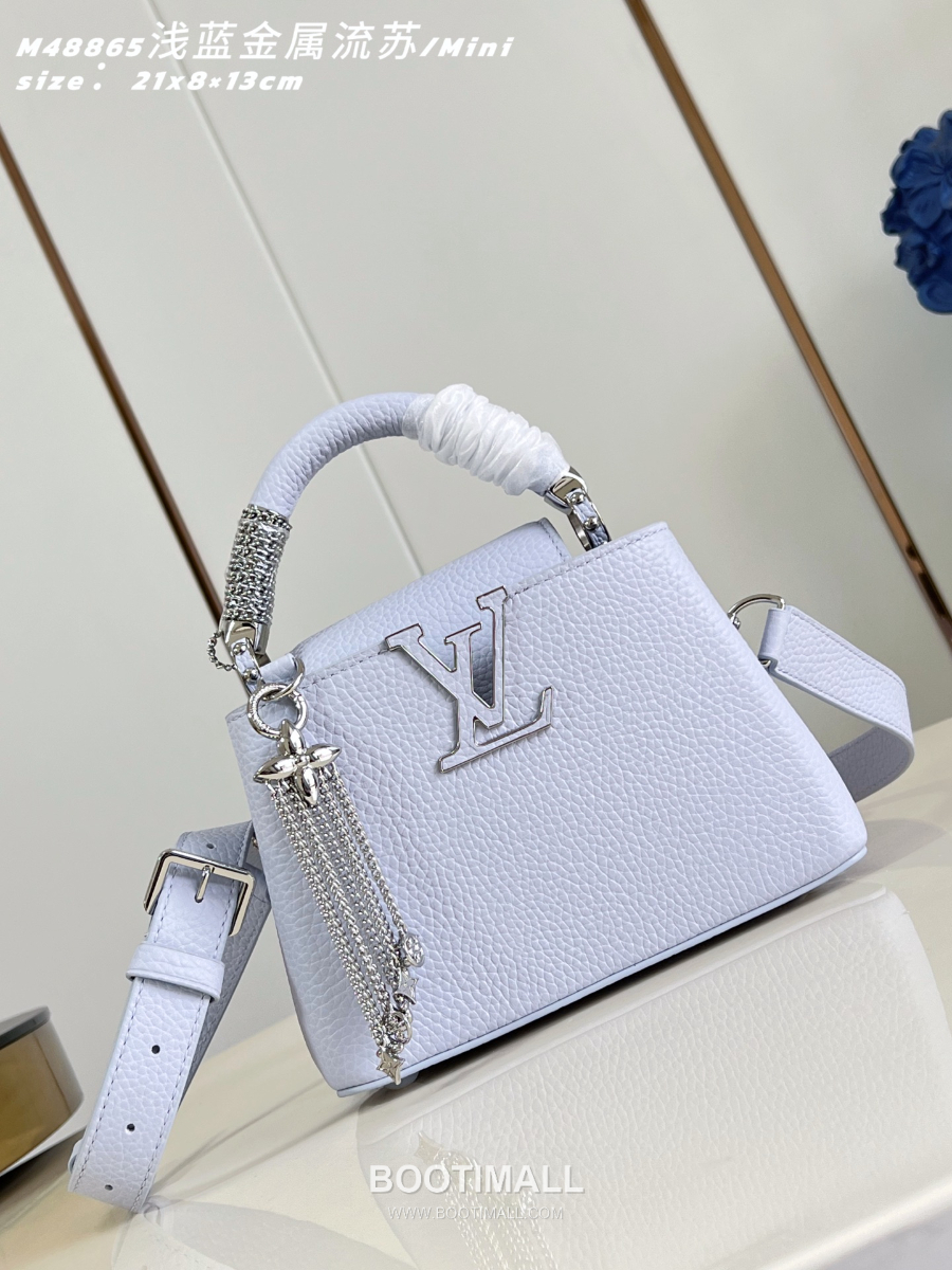 Louis Vuitton 루이비통 Capucines Mini 카푸신 미니 Taurillon 레더 LV Fireworks 스카이블루 M48865 21cm 1
