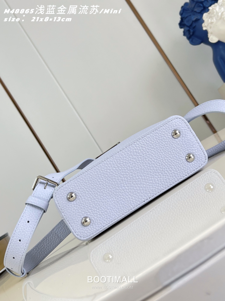 Louis Vuitton 루이비통 Capucines Mini 카푸신 미니 Taurillon 레더 LV Fireworks 스카이블루 M48865 21cm 7