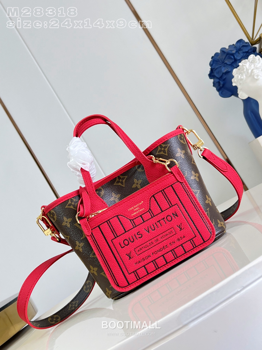 Louis Vuitton Neverfull Out BB 루이비통 네버풀 반둘리에 인사이드 아웃 BB 모노그램 캔버스 토리옹 가죽 미니 토트백 레드 24cm 1