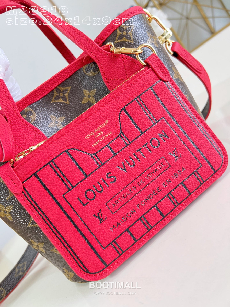Louis Vuitton Neverfull Out BB 루이비통 네버풀 반둘리에 인사이드 아웃 BB 모노그램 캔버스 토리옹 가죽 미니 토트백 레드 24cm 2