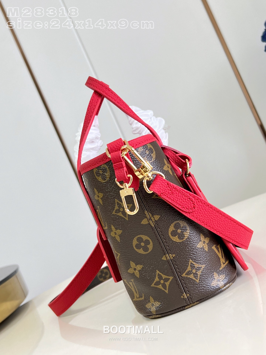 Louis Vuitton Neverfull Out BB 루이비통 네버풀 반둘리에 인사이드 아웃 BB 모노그램 캔버스 토리옹 가죽 미니 토트백 레드 24cm 4