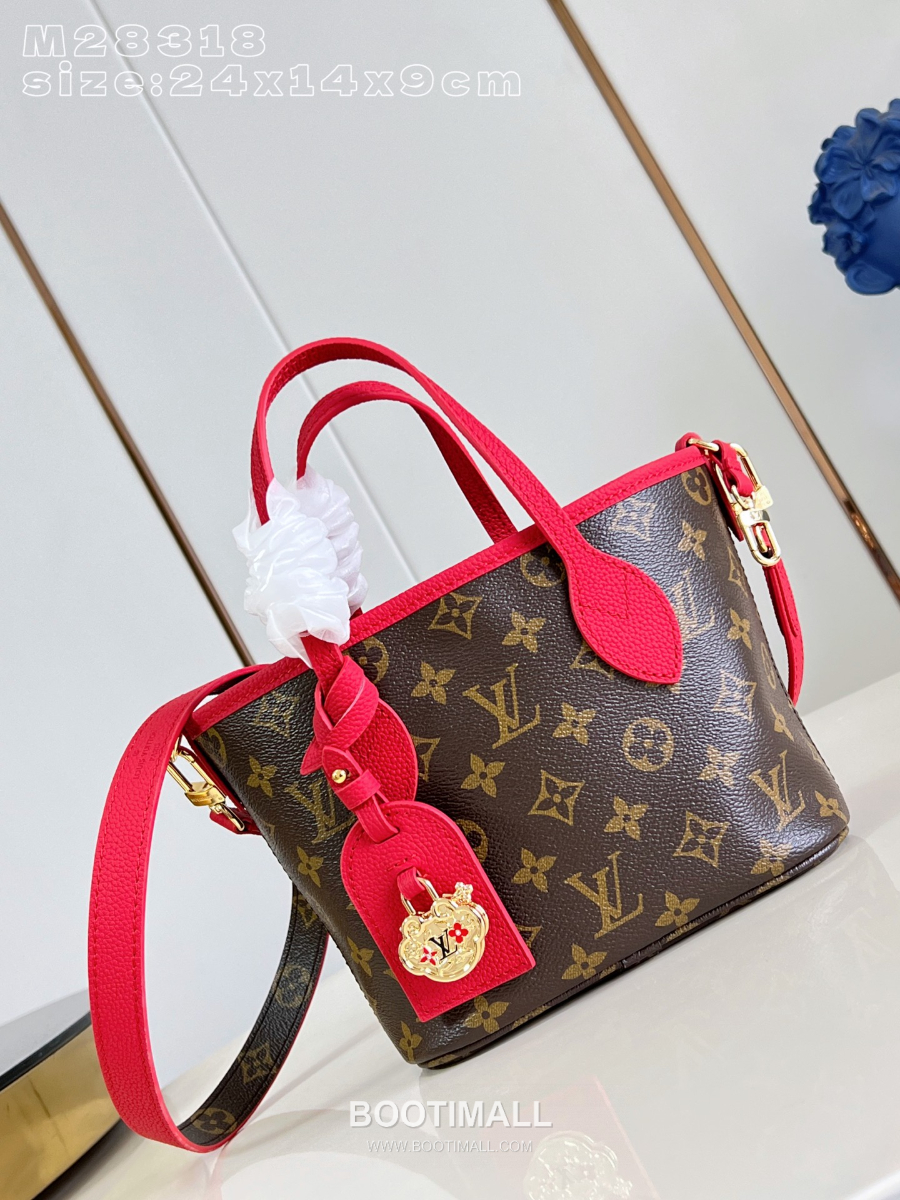 Louis Vuitton Neverfull Out BB 루이비통 네버풀 반둘리에 인사이드 아웃 BB 모노그램 캔버스 토리옹 가죽 미니 토트백 레드 24cm 6