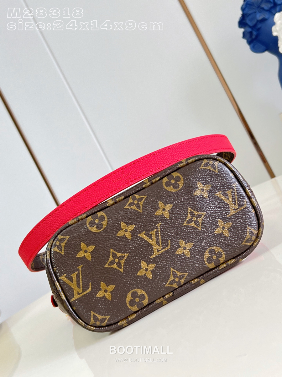 Louis Vuitton Neverfull Out BB 루이비통 네버풀 반둘리에 인사이드 아웃 BB 모노그램 캔버스 토리옹 가죽 미니 토트백 레드 24cm 9