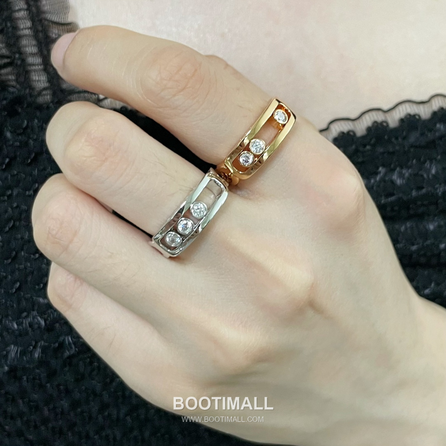 Messika Move Classique Three-Diamond Ring  White Gold/Pink Gold 메시카 무브 클래식 트리플 다이아몬드 링 화이트골드/핑크골드 5