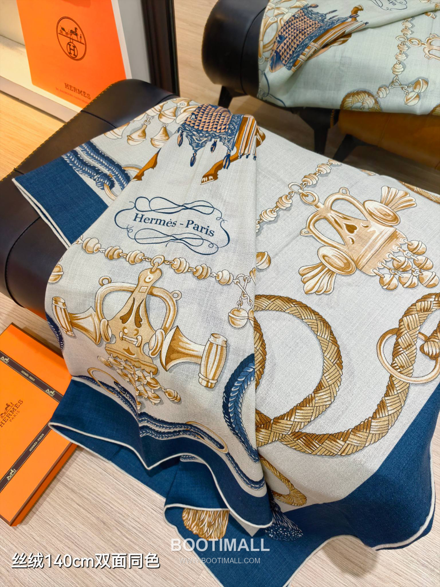Hermès Cashmere Silk Shawl 140 “Steed” RHMS2584 에르메스 캐시미어 실크 숄 140 “준마” RHMS2584 140×140cm 5
