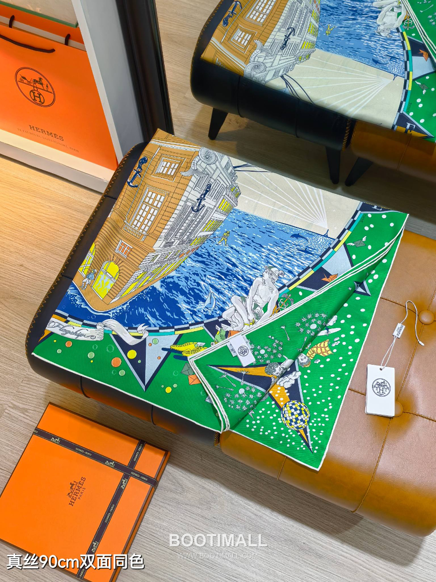 Hermes Twill Silk Scarf 90 “Hermes Flagship 에르메스 트윌 실크 스카프 90 “에르메스 플래그십” SHMS2533 90×90cm 4