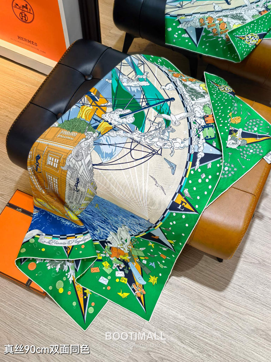 Hermes Twill Silk Scarf 90 “Hermes Flagship 에르메스 트윌 실크 스카프 90 “에르메스 플래그십” SHMS2533 90×90cm 5