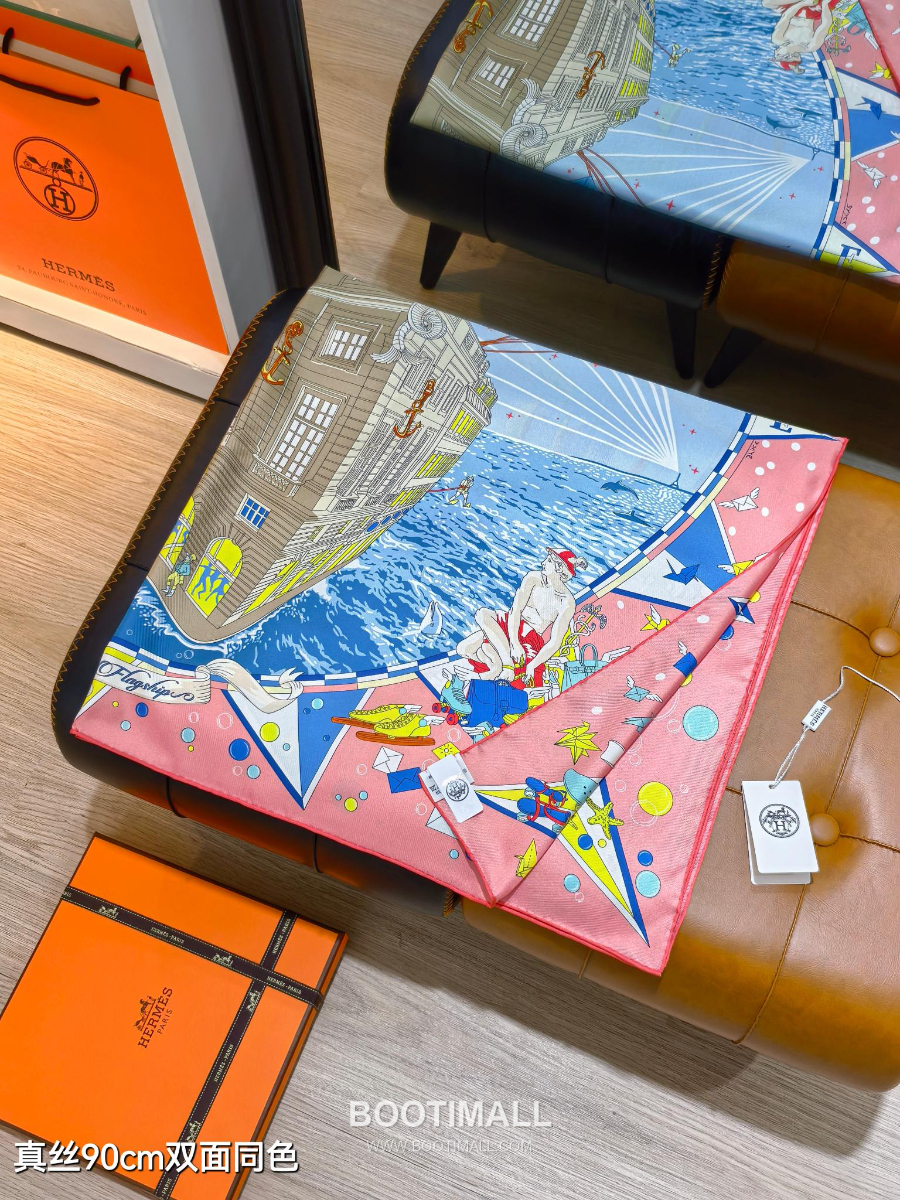 Hermes Twill Silk Scarf 90 “Hermes Flagship 에르메스 트윌 실크 스카프 90 “에르메스 플래그십” SHMS2533-1 90×90cm 4