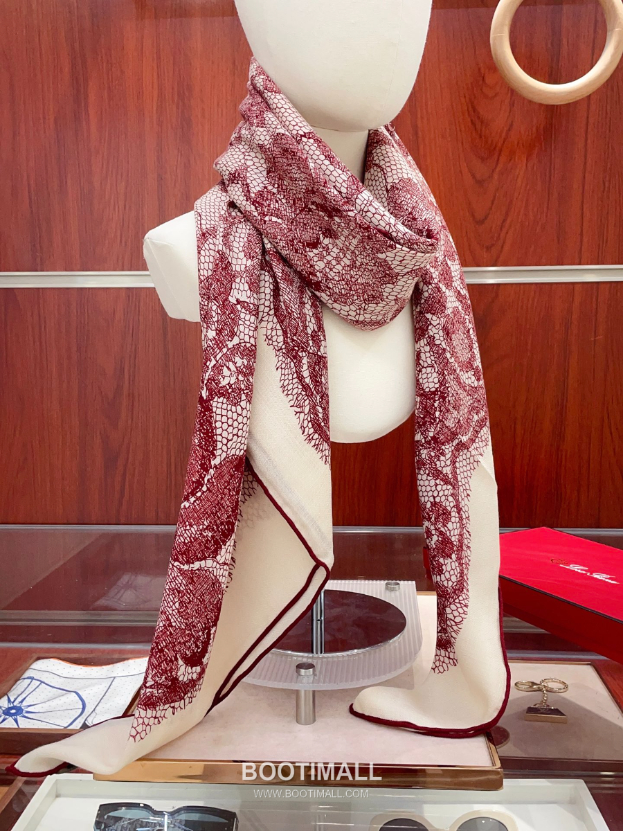 Loro Piana Cashmere Silk Square Scarf 로로피아나 캐시미어 실크 스퀘어 스카프 140 리버서블 레드 140×140cm 1