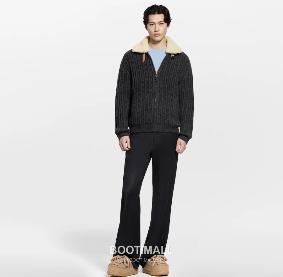 Louis Vuitton Shearling Collar Zip-Up Wool Blend Sweater 루이비통 시어링 카라 집업 울 혼방 스웨터 블랙 1