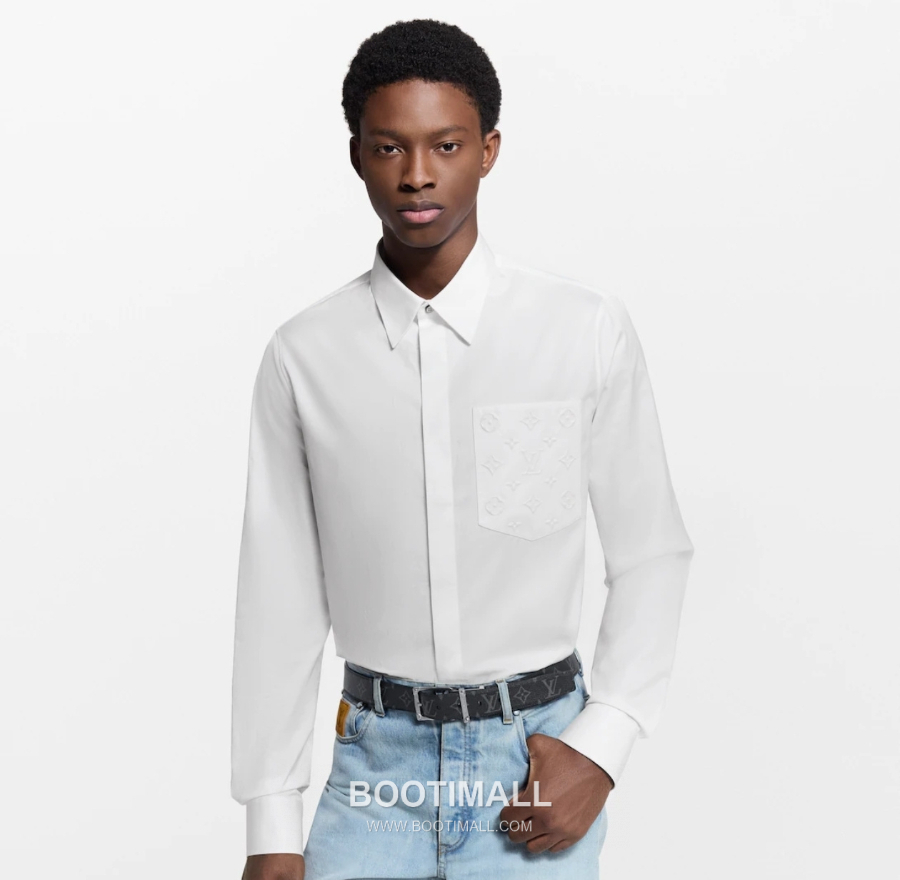 Louis Vuitton Embossed Monogram Pocket Cotton Shirt 루이비통 엠보스 모노그램 포켓 코튼 셔츠 화이트 2