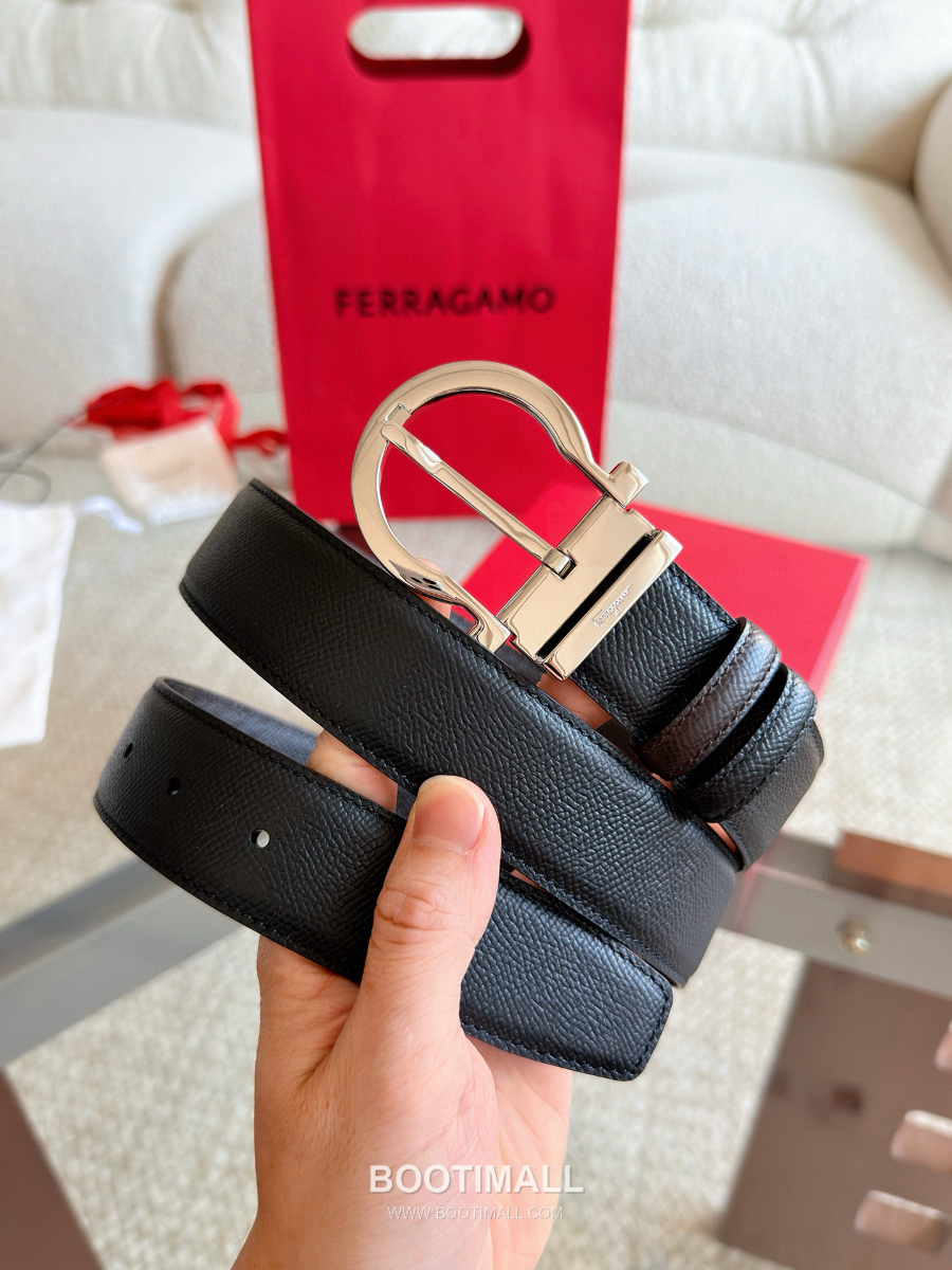 Ferragamo Reversible and Adjustable Gancini Belt 살바토레 페라가모 리버서블 23A564 593873 길이조절 간치니 벨트 3.5cm 2