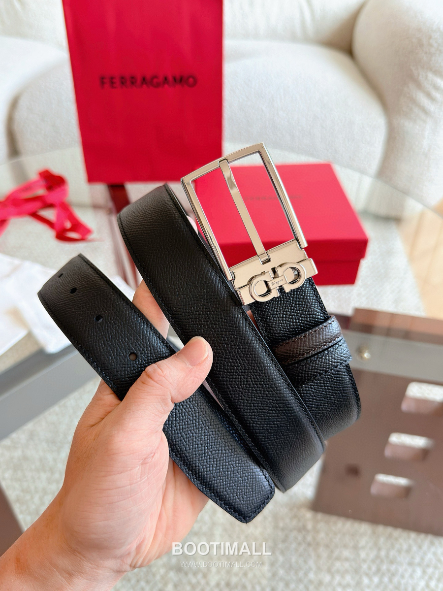 Ferragamo Reversible and Adjustable Gancini Belt 살바토레 페라가모 리버서블 23A566 길이조절 간치니 벨트 3.5cm 2
