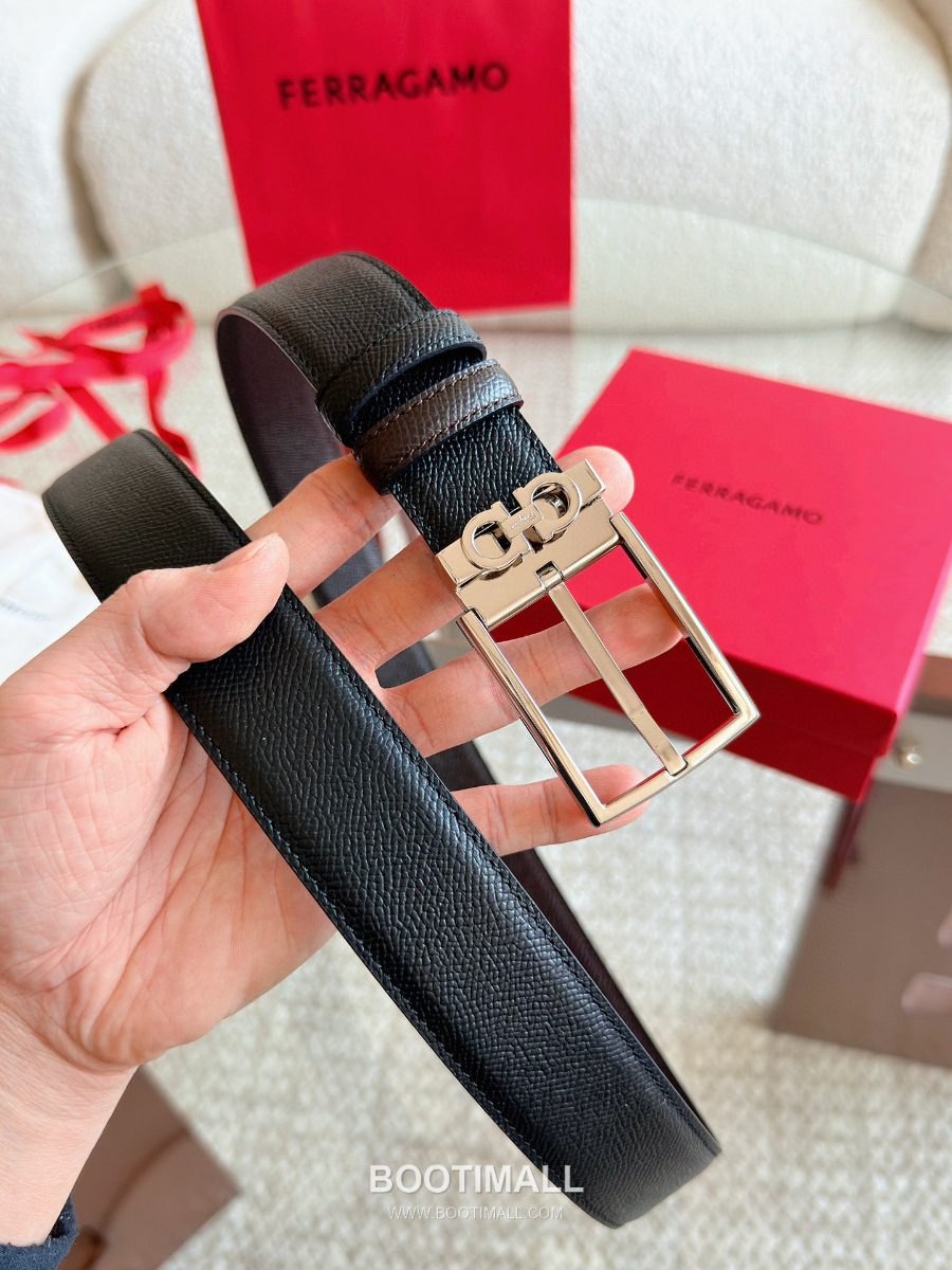 Ferragamo Reversible and Adjustable Gancini Belt 살바토레 페라가모 리버서블 23A566 길이조절 간치니 벨트 3.5cm 3