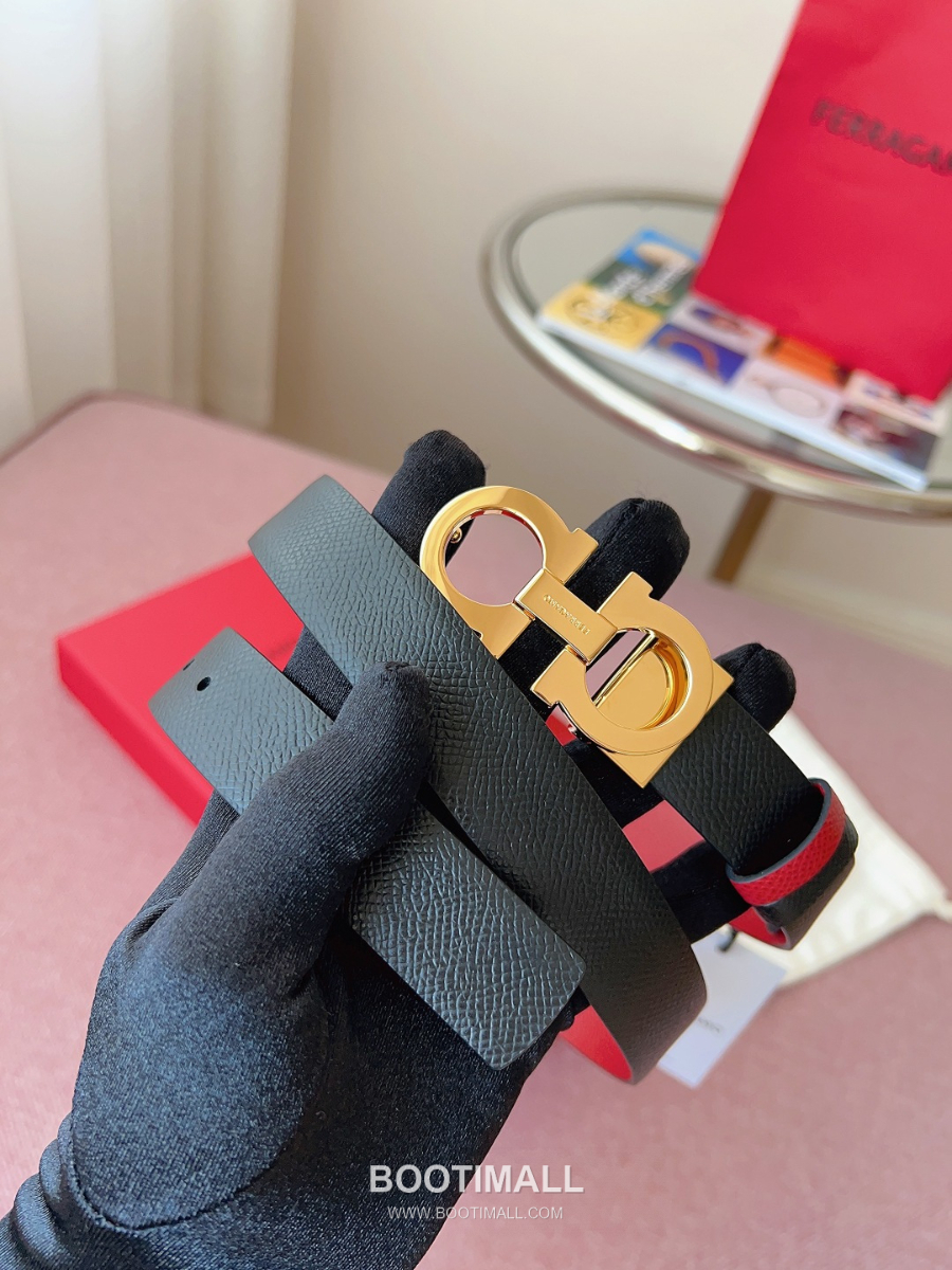 Ferragamo Reversible Gancini Belt 살바토레 페라가모 리버서블 간치니 양면벨트 블랙/레드 2.5cm 1