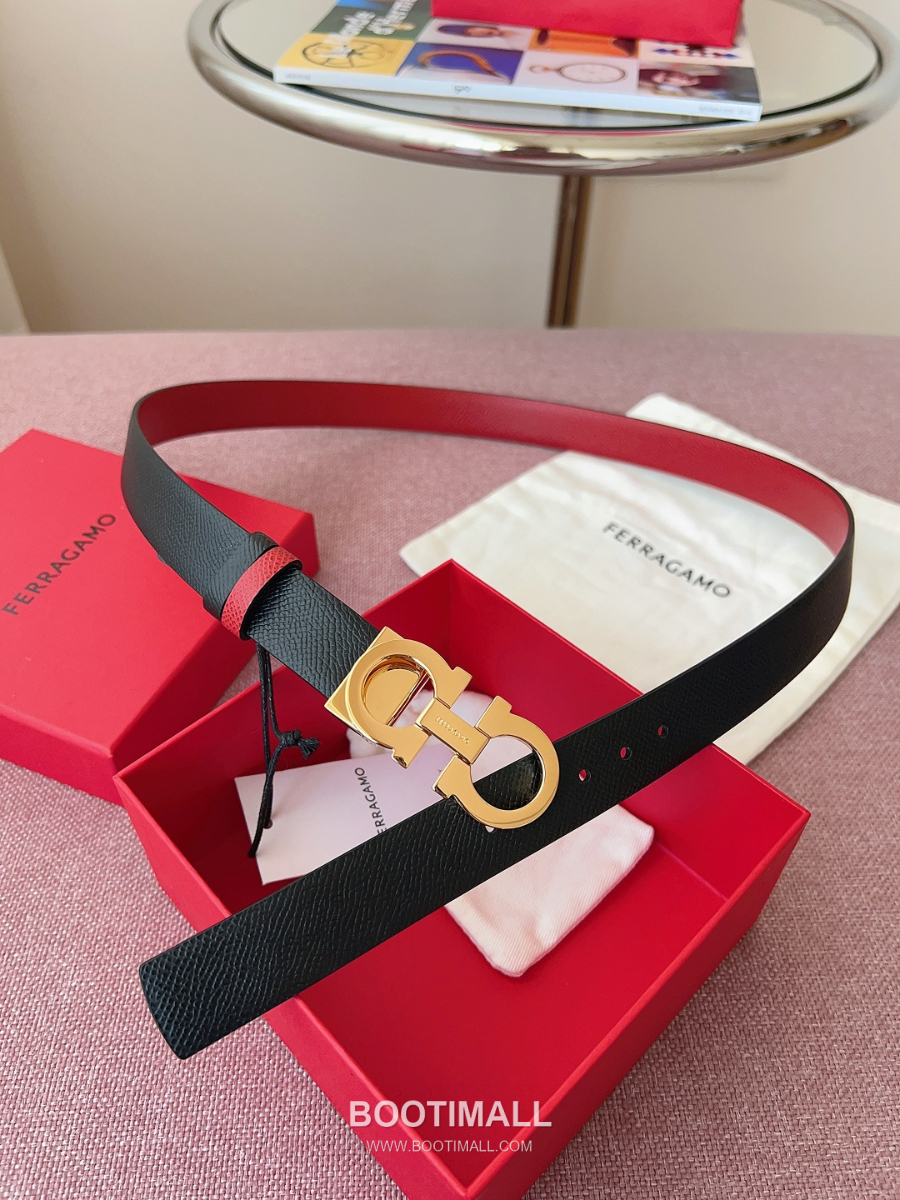 Ferragamo Reversible Gancini Belt 살바토레 페라가모 리버서블 간치니 양면벨트 블랙/레드 2.5cm 2