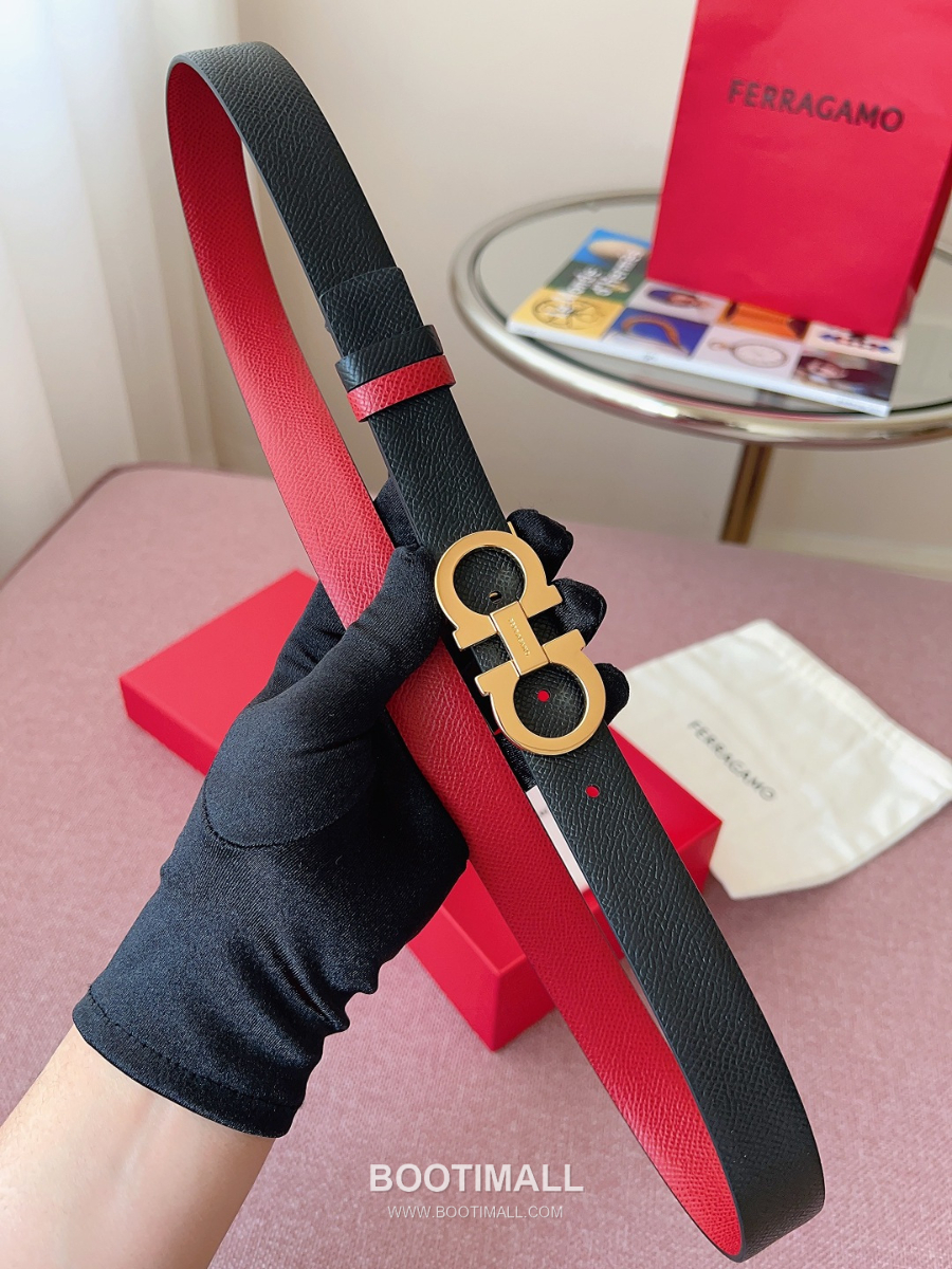 Ferragamo Reversible Gancini Belt 살바토레 페라가모 리버서블 간치니 양면벨트 블랙/레드 2.5cm 9