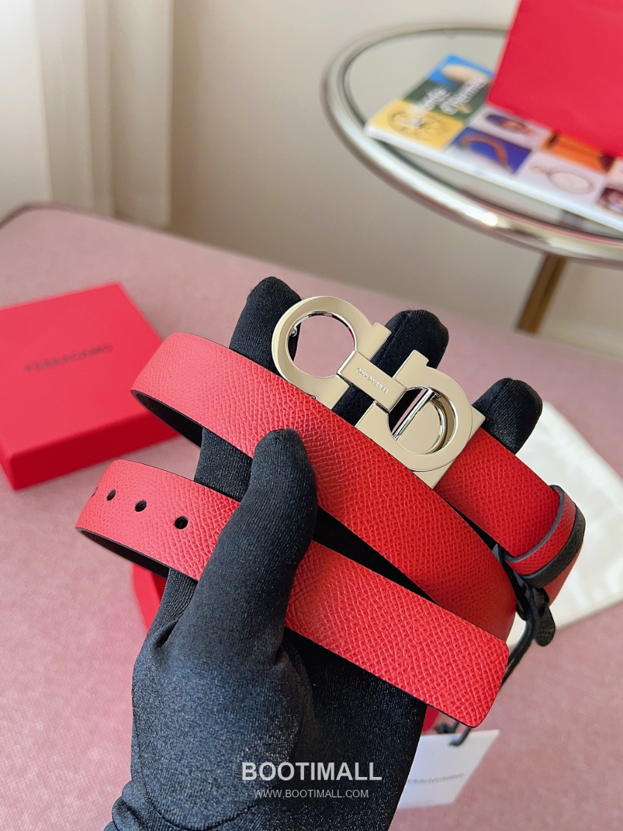 Ferragamo Reversible Gancini Belt 살바토레 페라가모 리버서블 간치니 양면벨트 블랙/레드 2.5cm 10