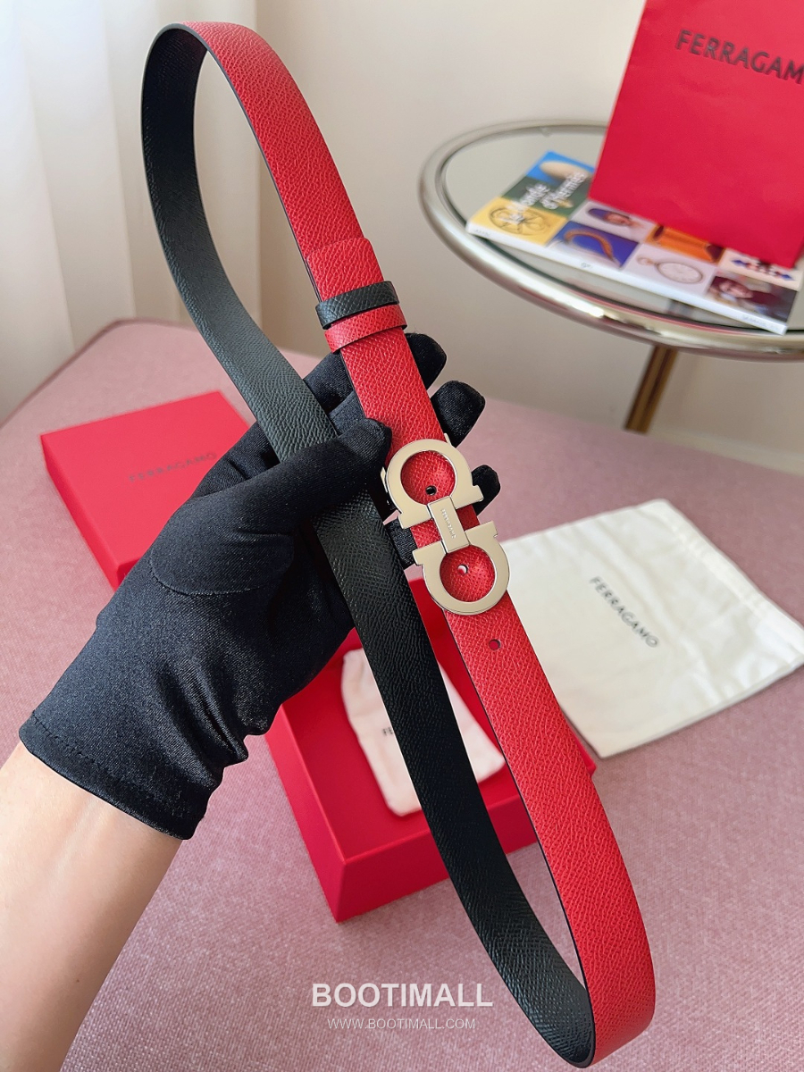 Ferragamo Reversible Gancini Belt 살바토레 페라가모 리버서블 간치니 양면벨트 블랙/레드 2.5cm 12