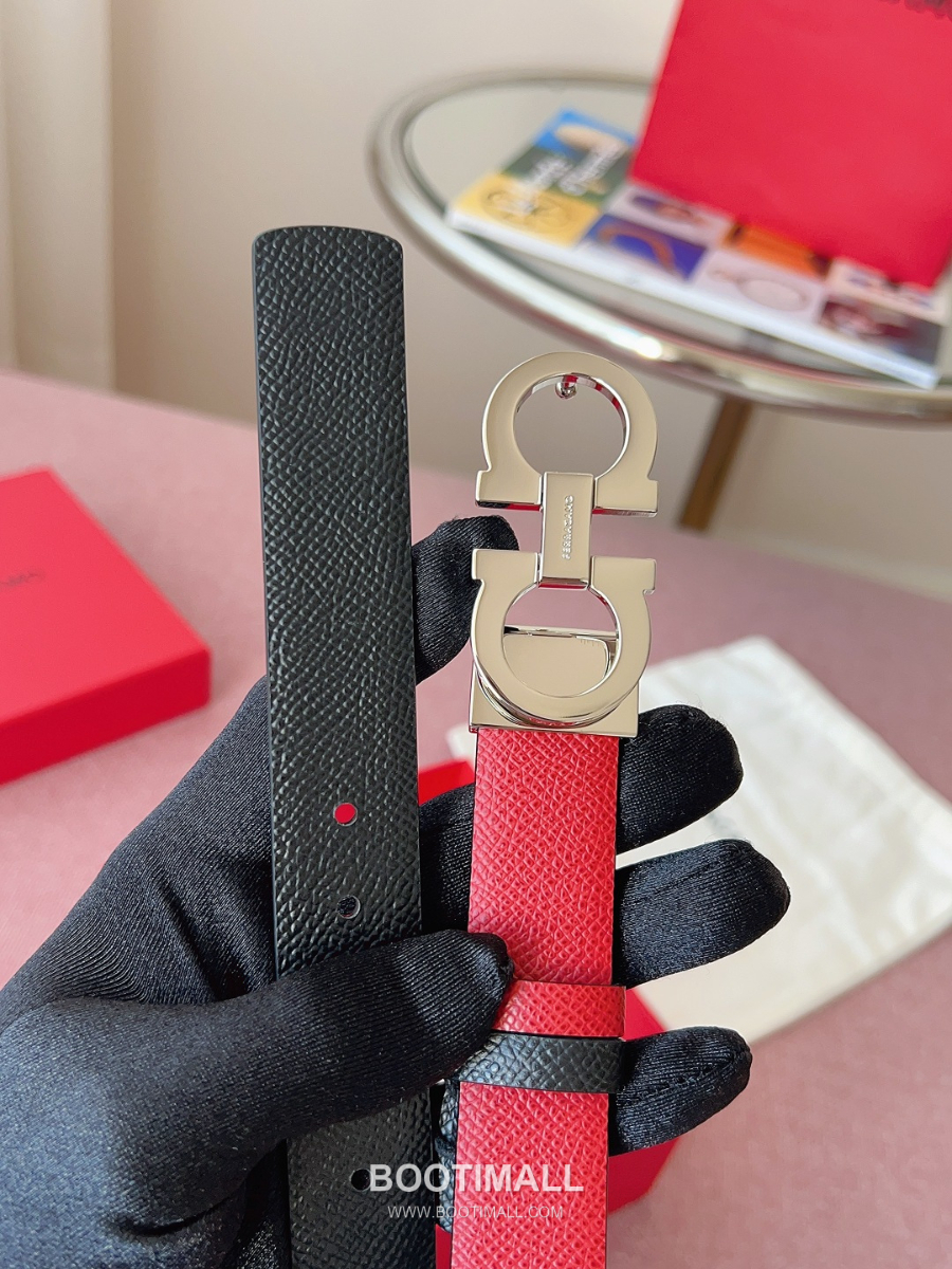Ferragamo Reversible Gancini Belt 살바토레 페라가모 리버서블 간치니 양면벨트 블랙/레드 2.5cm 14