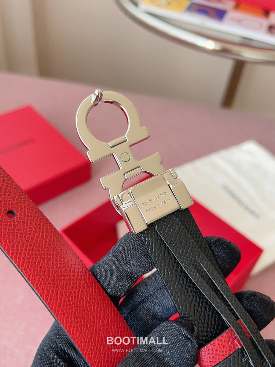 Ferragamo Reversible Gancini Belt 살바토레 페라가모 리버서블 간치니 양면벨트 블랙/레드 2.5cm 15