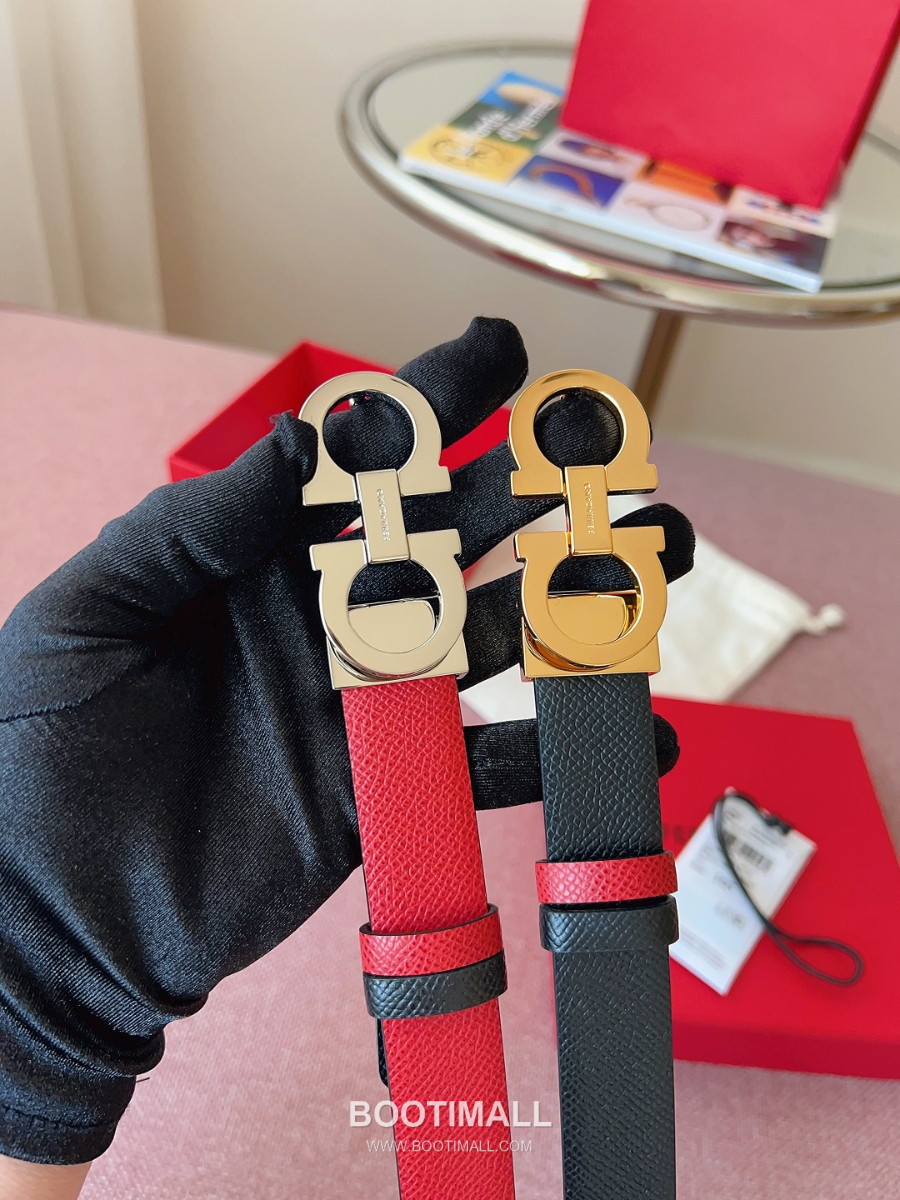 Ferragamo Reversible Gancini Belt 살바토레 페라가모 리버서블 간치니 양면벨트 블랙/레드 2.5cm 18