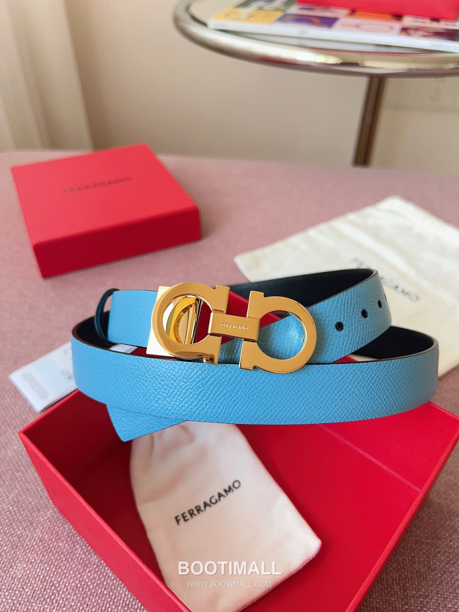 Ferragamo Reversible Gancini Belt 살바토레 페라가모 리버서블 간치니 양면벨트 블랙/스카이블루 2.5cm 2