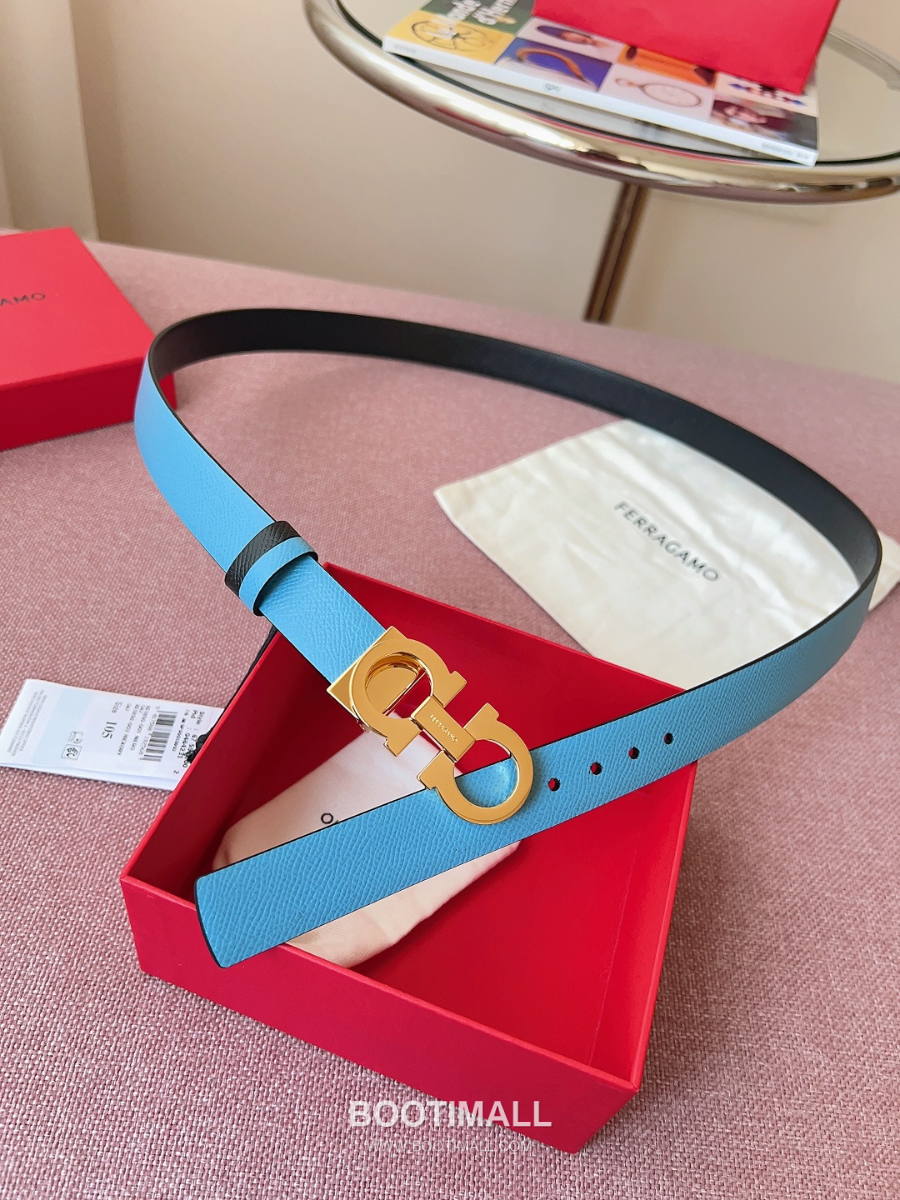 Ferragamo Reversible Gancini Belt 살바토레 페라가모 리버서블 간치니 양면벨트 블랙/스카이블루 2.5cm 3