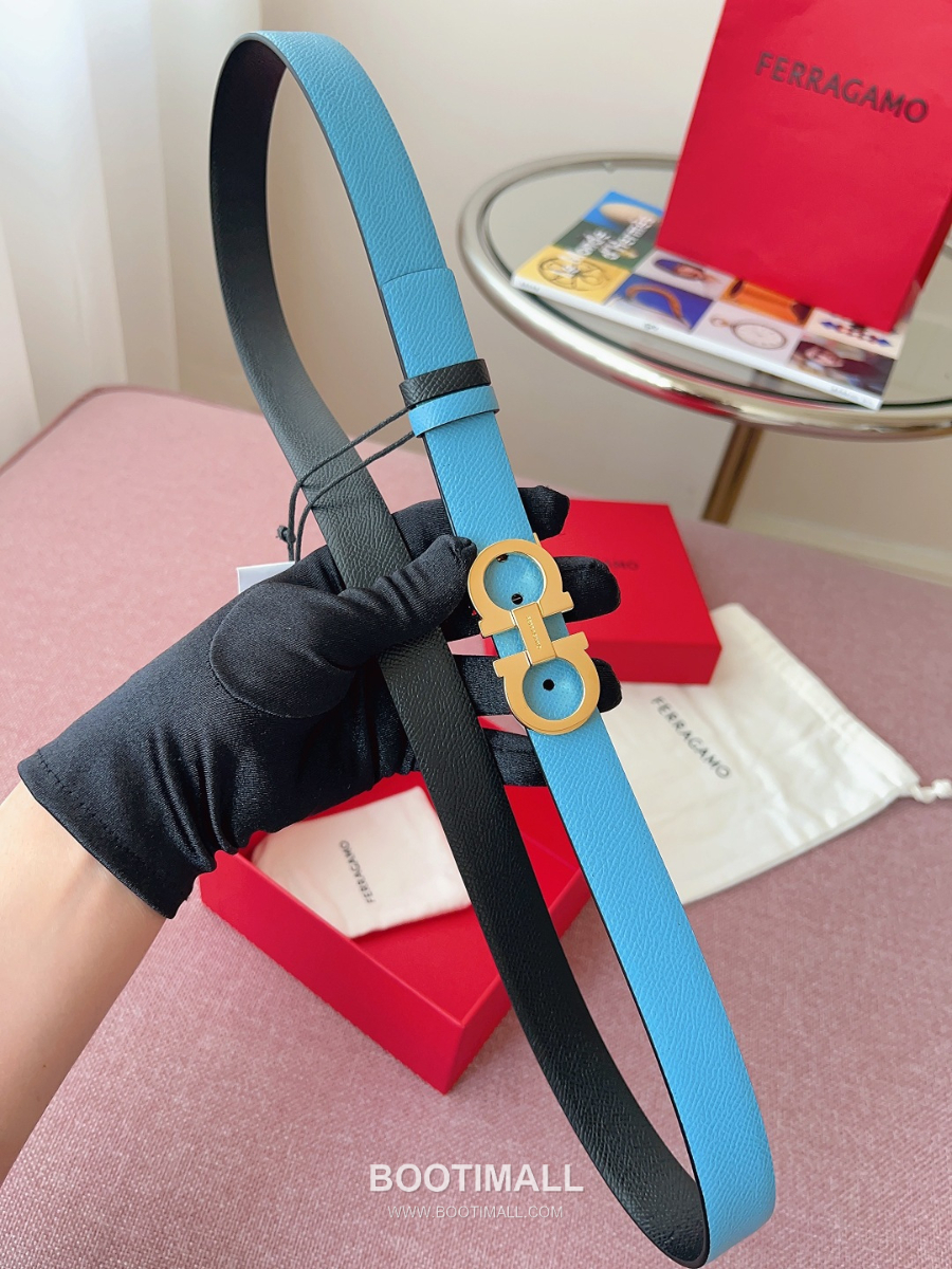 Ferragamo Reversible Gancini Belt 살바토레 페라가모 리버서블 간치니 양면벨트 블랙/스카이블루 2.5cm 4