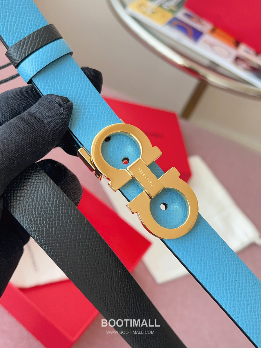 Ferragamo Reversible Gancini Belt 살바토레 페라가모 리버서블 간치니 양면벨트 블랙/스카이블루 2.5cm 5
