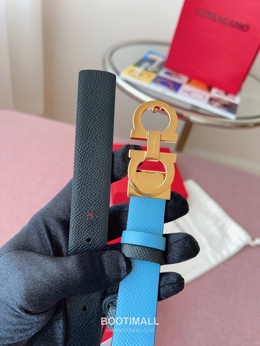 Ferragamo Reversible Gancini Belt 살바토레 페라가모 리버서블 간치니 양면벨트 블랙/스카이블루 2.5cm 6