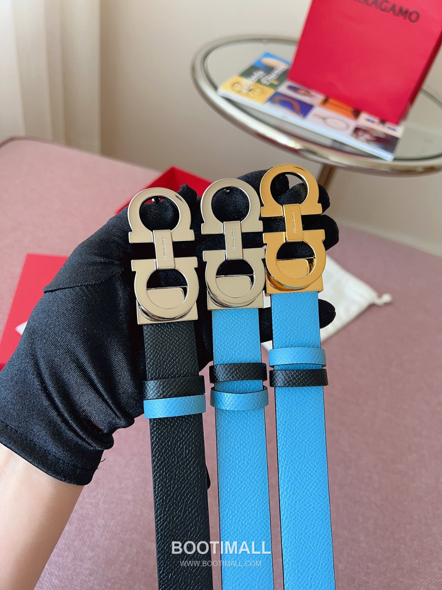 Ferragamo Reversible Gancini Belt 살바토레 페라가모 리버서블 간치니 양면벨트 블랙/스카이블루 2.5cm 9