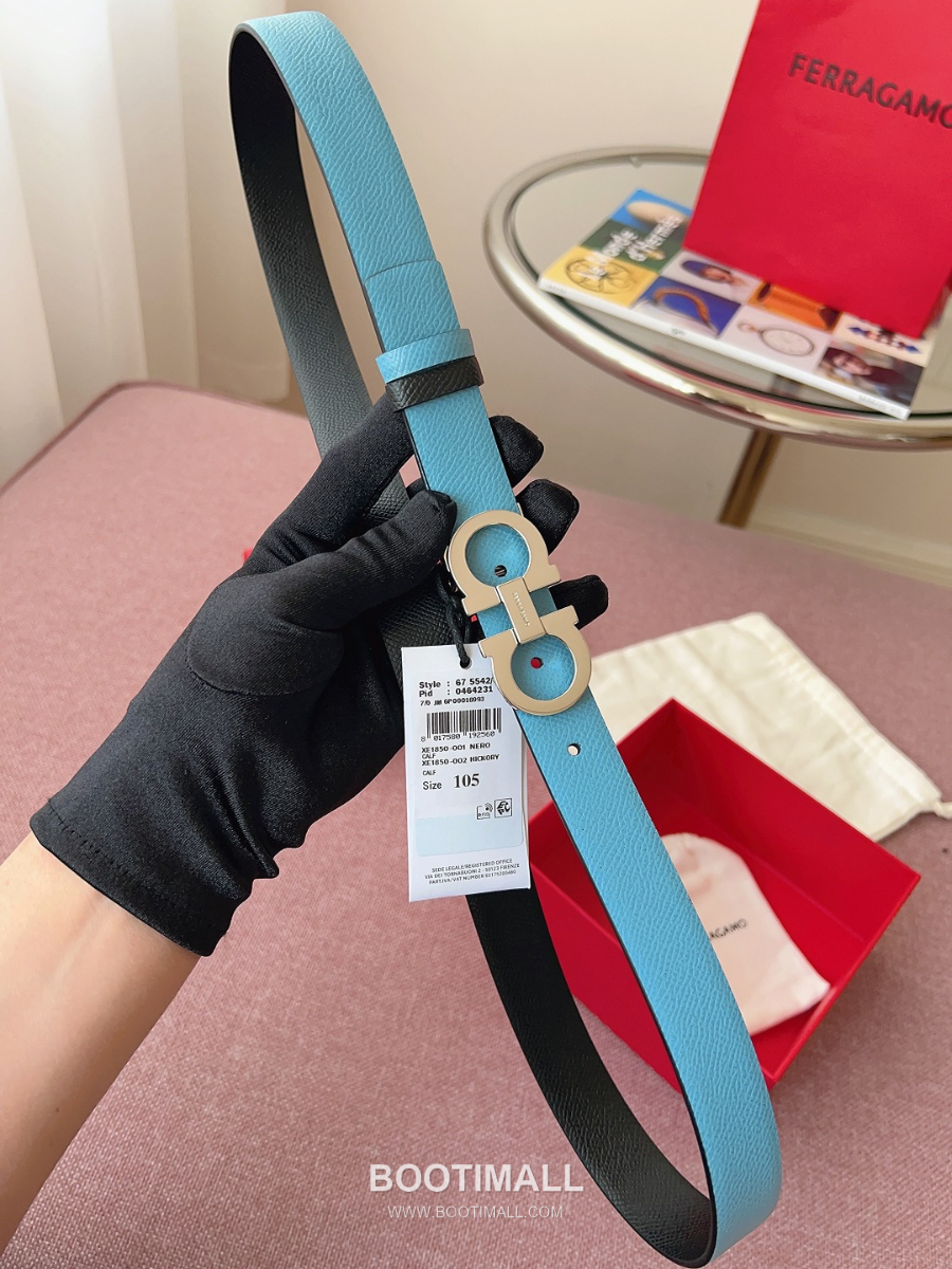 Ferragamo Reversible Gancini Belt 살바토레 페라가모 리버서블 간치니 양면벨트 블랙/스카이블루 2.5cm 10