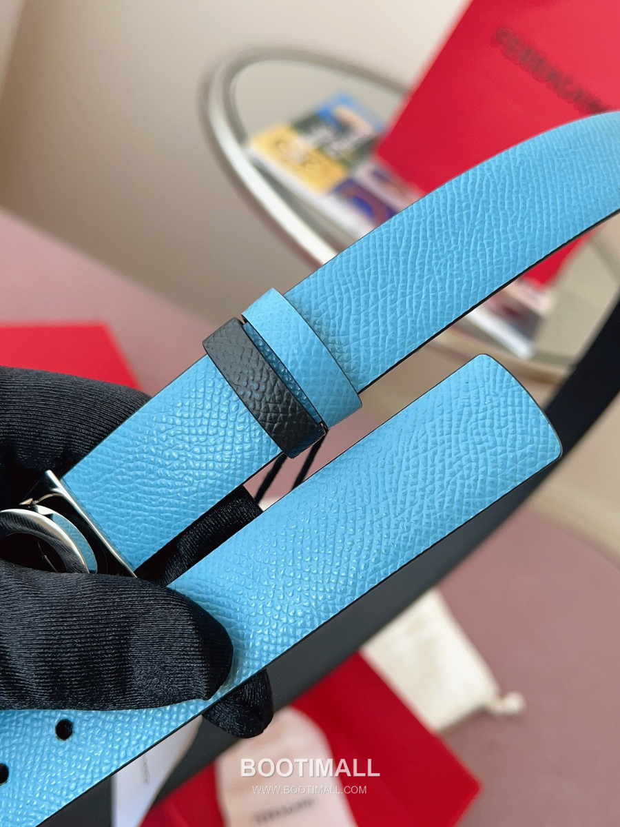 Ferragamo Reversible Gancini Belt 살바토레 페라가모 리버서블 간치니 양면벨트 블랙/스카이블루 2.5cm 14