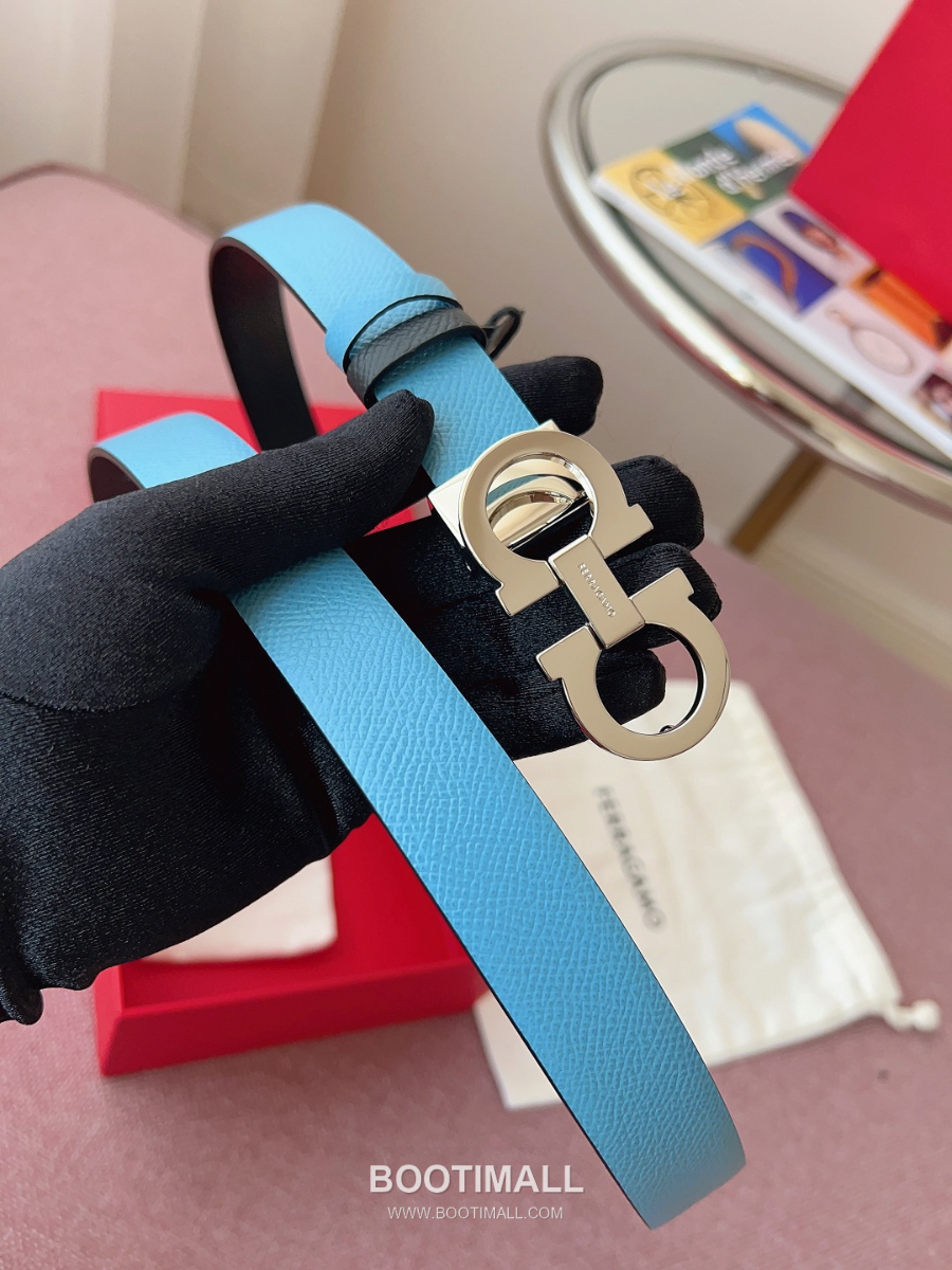Ferragamo Reversible Gancini Belt 살바토레 페라가모 리버서블 간치니 양면벨트 블랙/스카이블루 2.5cm 15