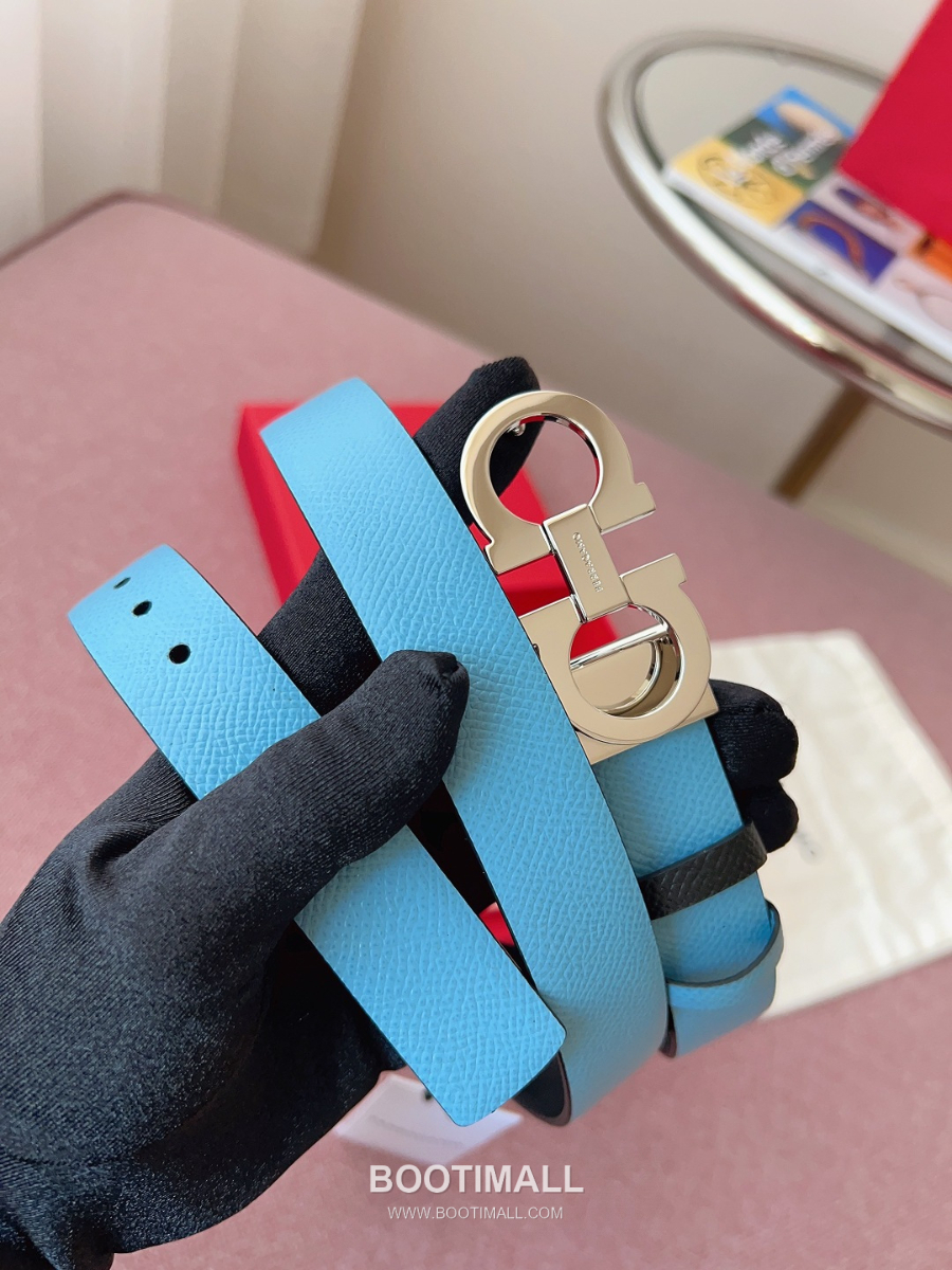 Ferragamo Reversible Gancini Belt 살바토레 페라가모 리버서블 간치니 양면벨트 블랙/스카이블루 2.5cm 16