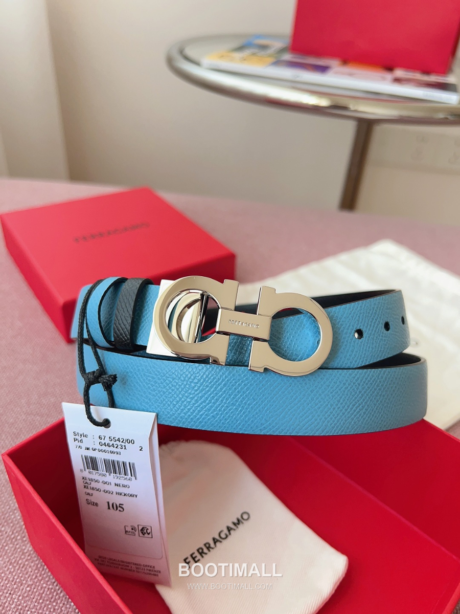 Ferragamo Reversible Gancini Belt 살바토레 페라가모 리버서블 간치니 양면벨트 블랙/스카이블루 2.5cm 17