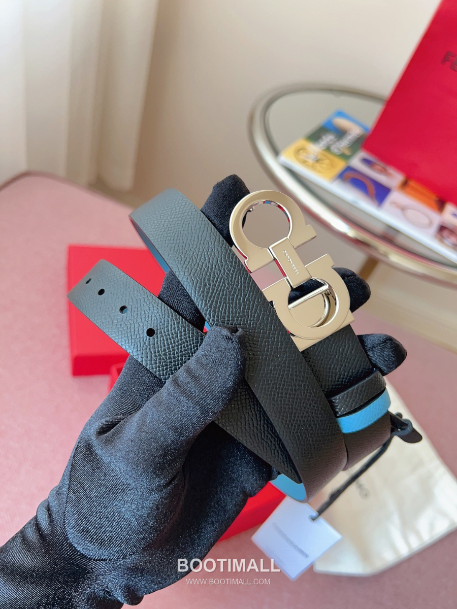 Ferragamo Reversible Gancini Belt 살바토레 페라가모 리버서블 간치니 양면벨트 블랙/스카이블루 2.5cm 19