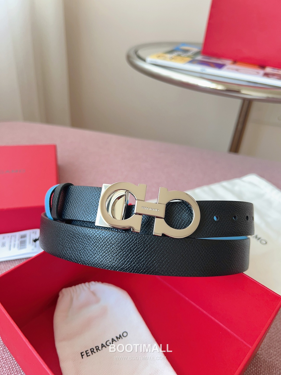 Ferragamo Reversible Gancini Belt 살바토레 페라가모 리버서블 간치니 양면벨트 블랙/스카이블루 2.5cm 20