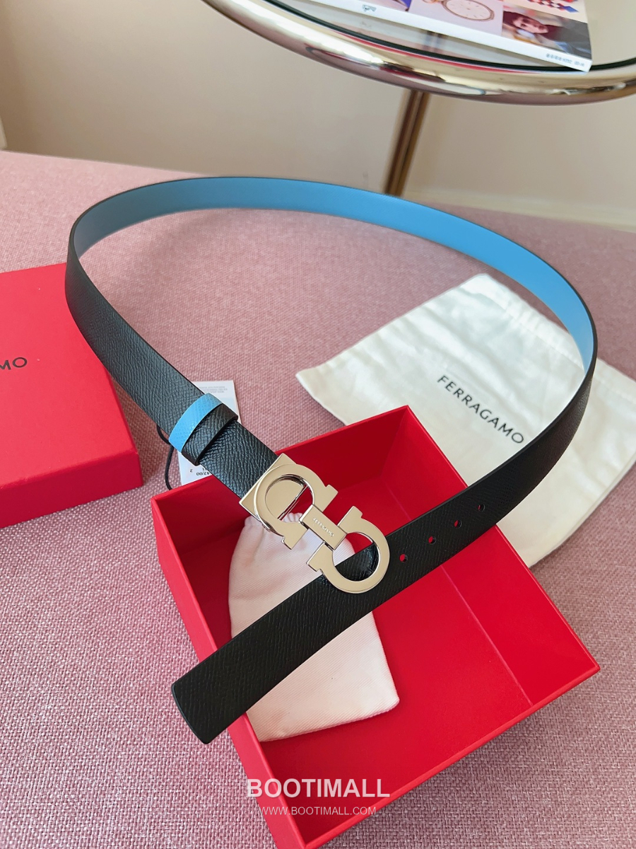 Ferragamo Reversible Gancini Belt 살바토레 페라가모 리버서블 간치니 양면벨트 블랙/스카이블루 2.5cm 21