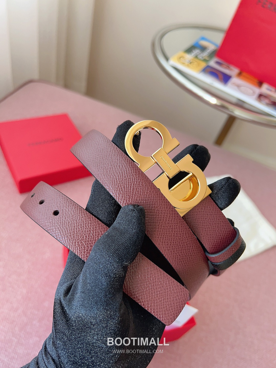 Ferragamo Reversible Gancini Belt 살바토레 페라가모 리버서블 간치니 양면벨트 버건디/블랙 2.5cm 1