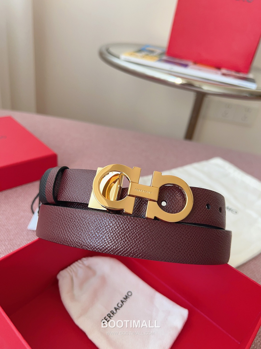 Ferragamo Reversible Gancini Belt 살바토레 페라가모 리버서블 간치니 양면벨트 버건디/블랙 2.5cm 2