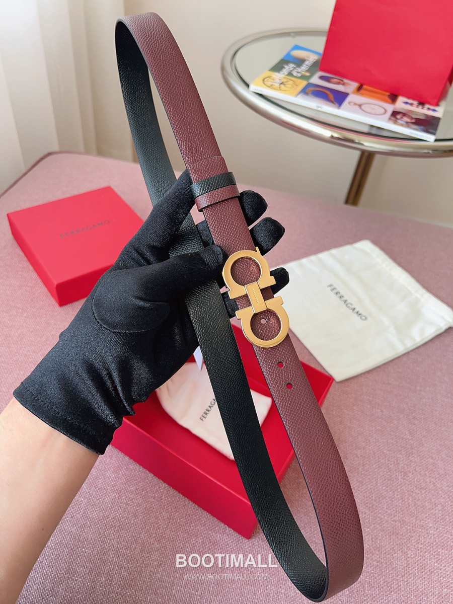Ferragamo Reversible Gancini Belt 살바토레 페라가모 리버서블 간치니 양면벨트 버건디/블랙 2.5cm 4