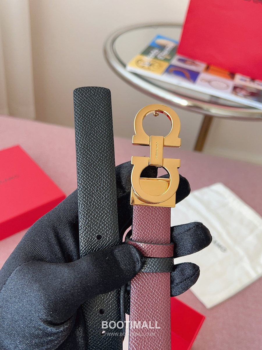 Ferragamo Reversible Gancini Belt 살바토레 페라가모 리버서블 간치니 양면벨트 버건디/블랙 2.5cm 6
