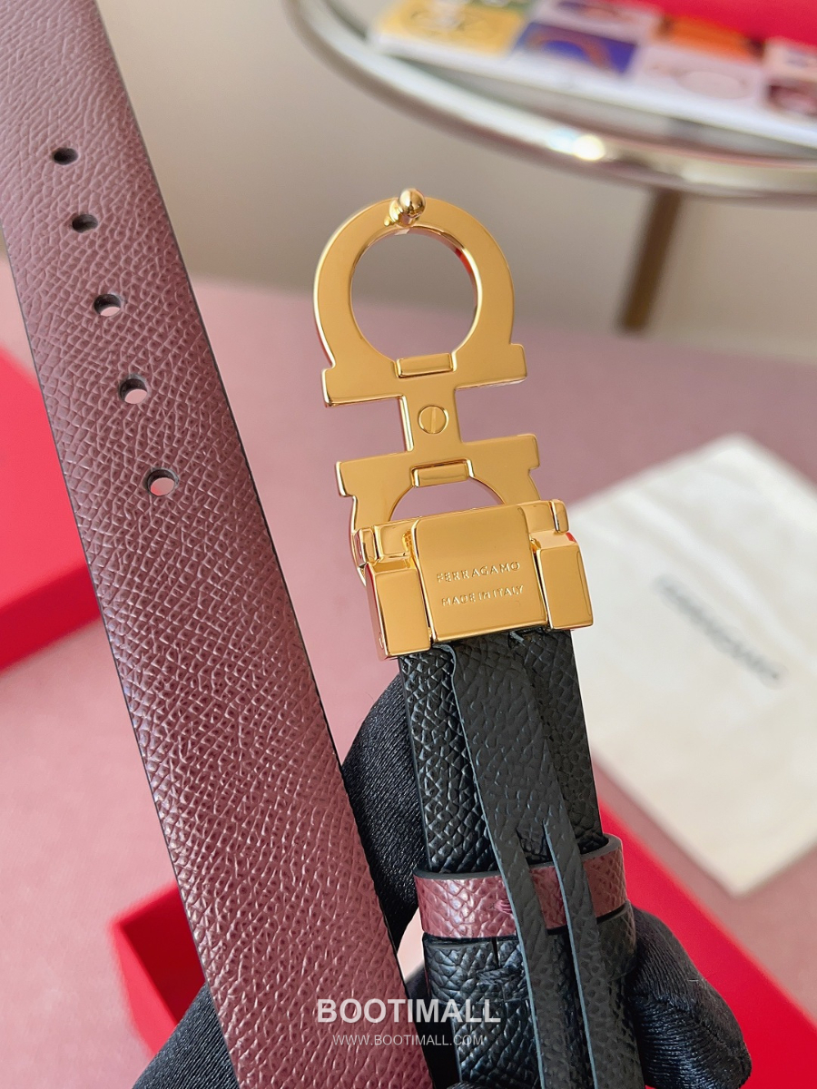 Ferragamo Reversible Gancini Belt 살바토레 페라가모 리버서블 간치니 양면벨트 버건디/블랙 2.5cm 7