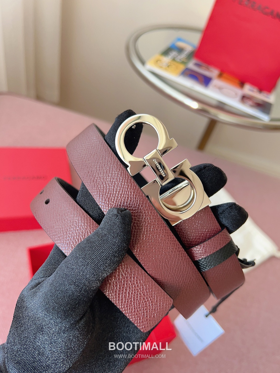 Ferragamo Reversible Gancini Belt 살바토레 페라가모 리버서블 간치니 양면벨트 버건디/블랙 2.5cm 10